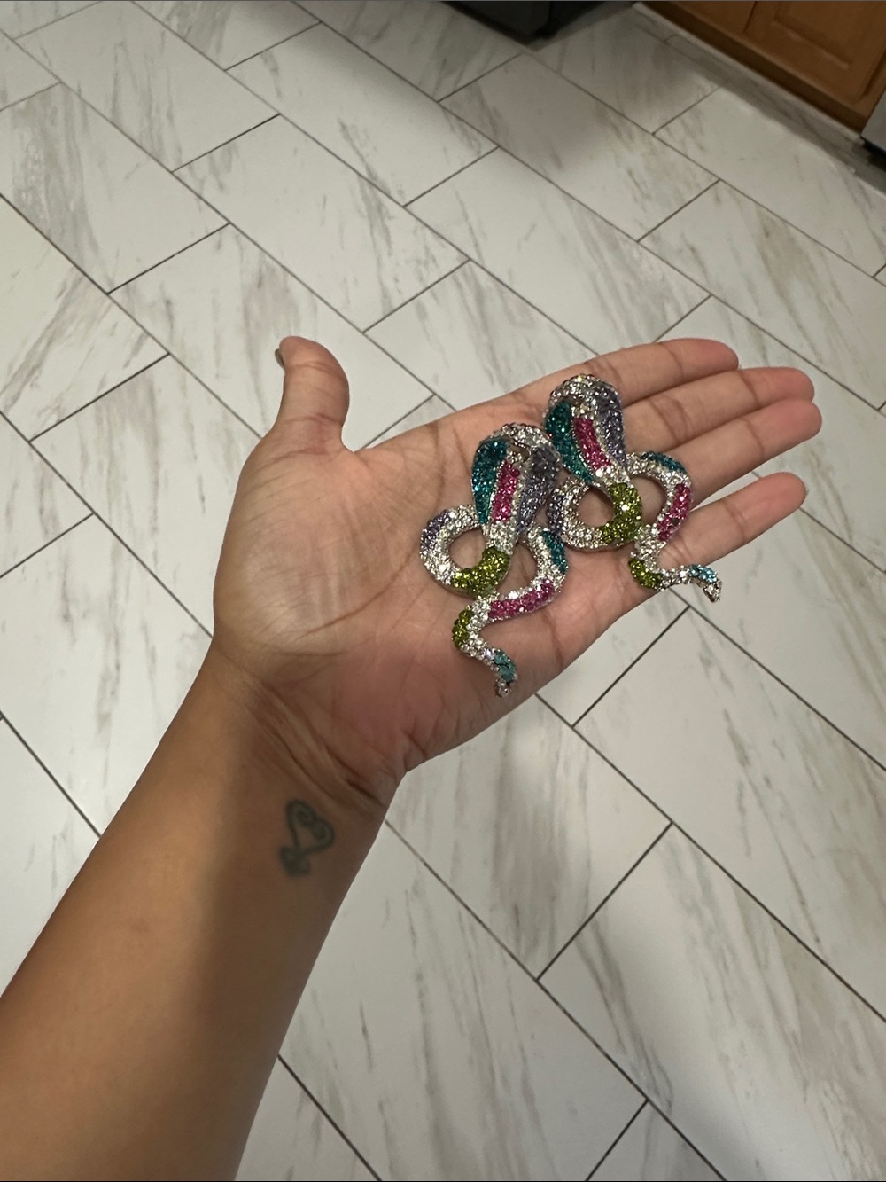 Multicolor Crystal Snake Earrings (Missing Hook)